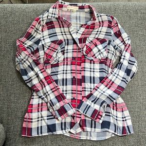 Love Tree Happens Red, White, and Blue Plaid Long Sleeve, Size M